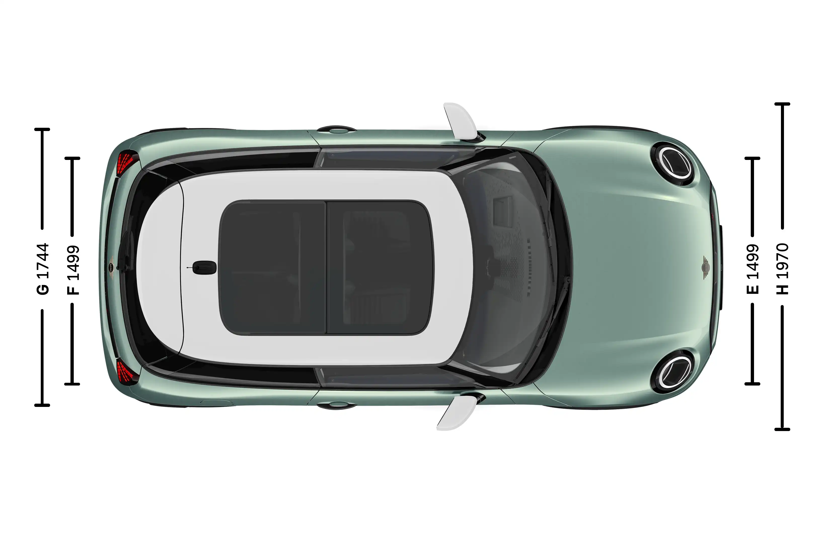 Trīsdurvju MINI Cooper – izmēri, augšdaļa