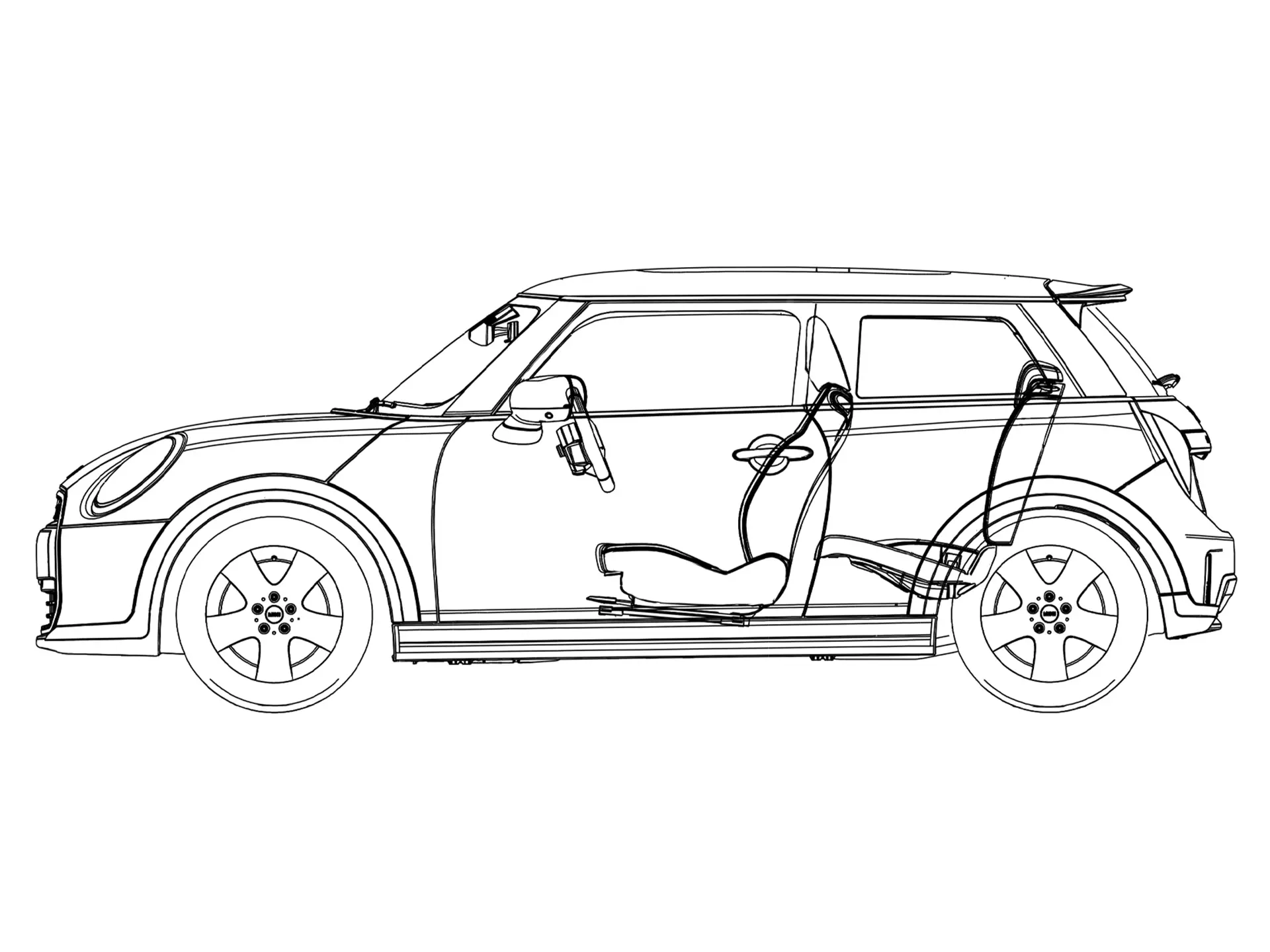 Trīsdurvju MINI Cooper – sānskats, uzmetums