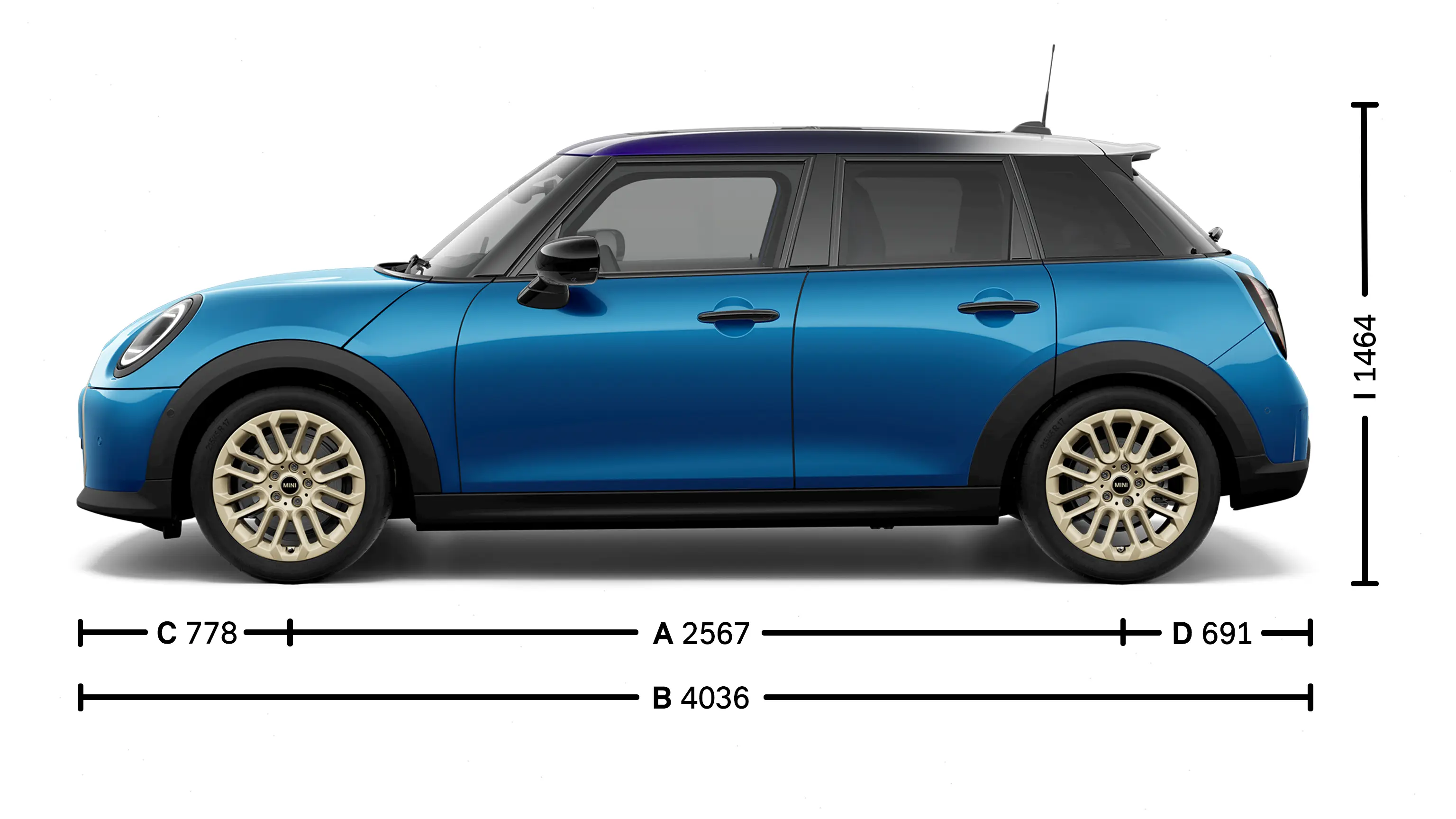Piecdurvju MINI Cooper – izmēri, sāni