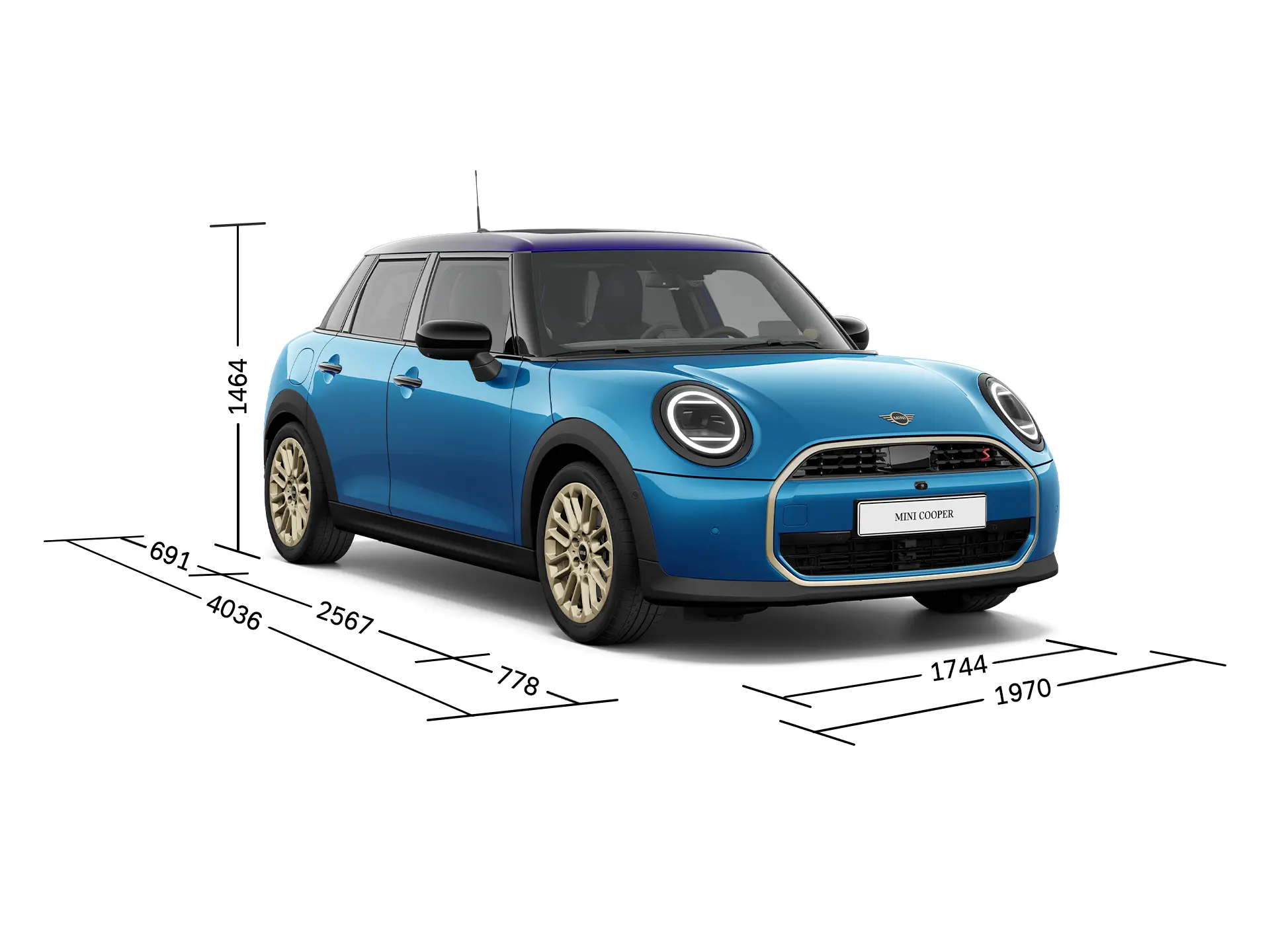 Piecdurvju MINI Cooper – priekšskats ar izmēriem