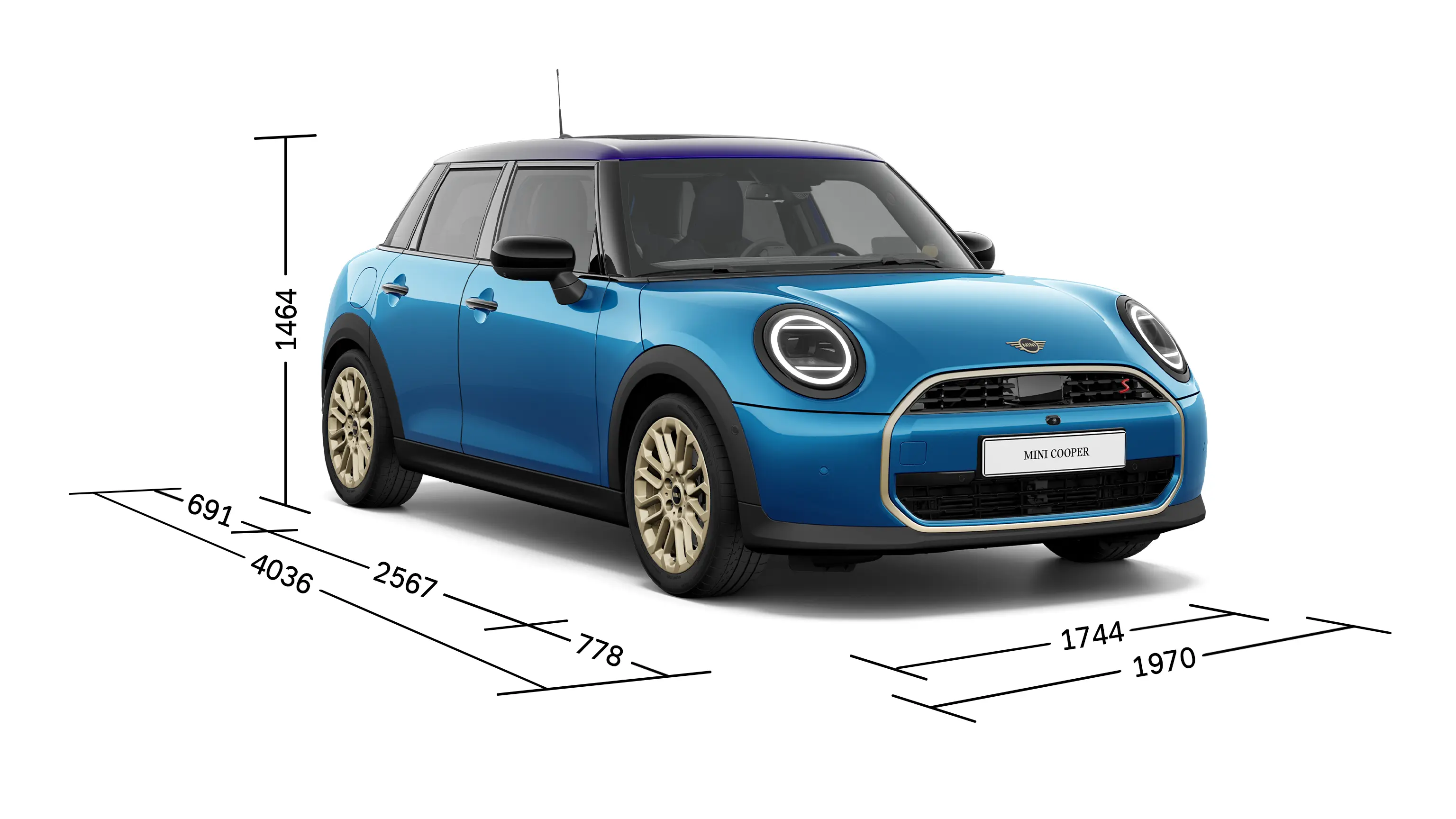 Piecdurvju MINI Cooper – priekšskats ar izmēriem