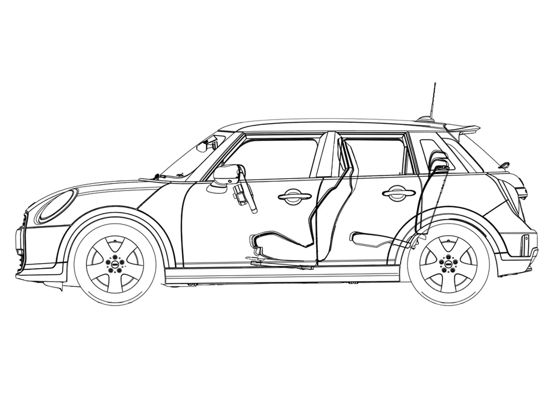 Piecdurvju MINI Cooper – sānskats, uzmetums