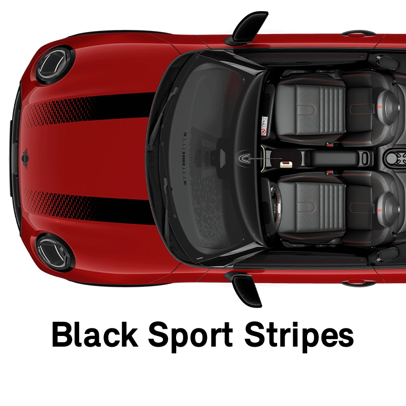  MINI – aprīkojums – jcw stils, melnas sporta svītras