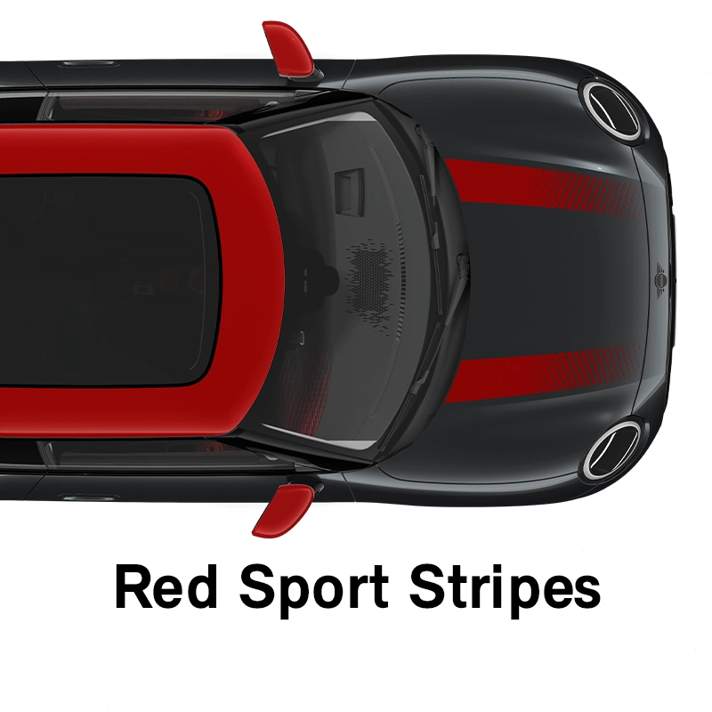 MINI dzinēja pārsega svītras: Red krāsas Sport svītras