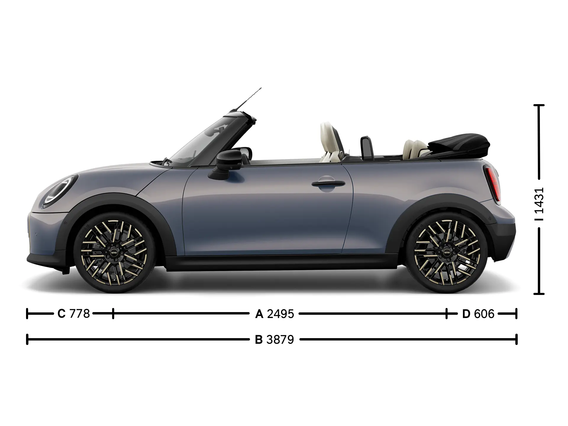 MINI Cooper Convertible – izmēri, sāni