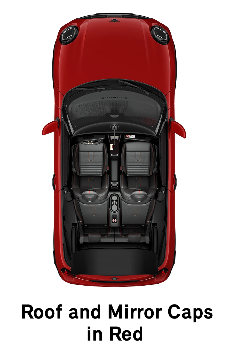 MINI jumts: Jumts un spoguļu korpusi sarkanā krāsā