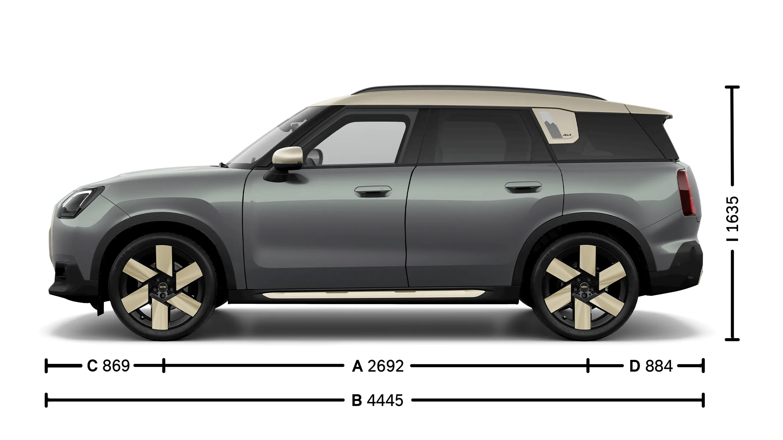 Pilnībā elektriskais MINI Countryman, izmēri, sāni